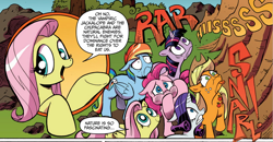 Size: 2148x1120 | Tagged: safe, artist:andypriceart, idw, official comic, character:applejack, character:fluttershy, character:pinkie pie, character:rainbow dash, character:rarity, character:twilight sparkle, character:twilight sparkle (alicorn), species:alicorn, species:pony, bad advice fluttershy, circle of life, comic, cringing, exploitable meme, grossed out, hoof over mouth, implied death, mane six, meme origin, nature is so fascinating, nightmare fuel, origins, puffy cheeks, shrunken pupils, thousand yard stare, tongue out, varying degrees of want, you know for kids