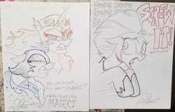 Size: 2048x1310 | Tagged: safe, artist:andypriceart, character:daybreaker, character:nightmare moon, character:princess celestia, character:princess luna, character:tempest shadow, species:alicorn, species:pony, species:unicorn, my little pony: the movie (2017), andy you magnificent bastard, broken horn, bye felicia, do not want, eye scar, female, mare, nope, nope nope nope nope nope nope, running away, scar, traditional art