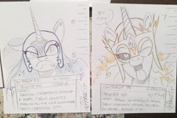 Size: 2048x1372 | Tagged: safe, artist:andypriceart, character:daybreaker, character:nightmare moon, character:princess celestia, character:princess luna, species:alicorn, species:pony, ;p, >:c, andy you magnificent bastard, arson, arson murder and jaywalking, department of redundancy department, female, frown, grumpy, mare, mugshot, one eye closed, tongue out, traditional art, uss enterprise, wink