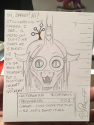 Size: 1536x2048 | Tagged: safe, artist:andypriceart, character:queen chrysalis, species:changeling, :3, barney miller, bust, changeling queen, eyelashes, female, front view, horn, monochrome, mugshot, slit eyes, slit pupils, traditional art