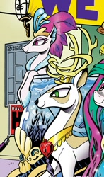 Size: 456x775 | Tagged: safe, artist:andypriceart, idw, character:king aspen, character:princess celestia, character:queen novo, species:deer, species:seapony (g4), my little pony: the movie (2017), king, queen