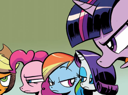 Size: 664x497 | Tagged: safe, artist:andypriceart, idw, official comic, character:applejack, character:fluttershy, character:pinkie pie, character:rainbow dash, character:rarity, character:twilight sparkle, advertisement, cropped, idw advertisement, mane six, the return of queen chrysalis