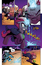 Size: 994x1528 | Tagged: safe, artist:andypriceart, idw, official comic, character:grubber, character:tempest shadow, species:pony, species:unicorn, my little pony: the movie (2017), broken horn, cloak, clothing, comic, dialogue, eye scar, female, magic, mare, misfortune malachite, my little pony: the movie prequel, preview, scar, sparking horn, spear, speech bubble, storm guard, weapon