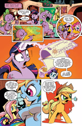 Size: 1040x1600 | Tagged: safe, artist:andypriceart, idw, official, character:applejack, character:fluttershy, character:pinkie pie, character:rainbow dash, character:rarity, character:spike, character:twilight sparkle, burp, comic, disguise, disguised changeling, fire, form letter, glowing horn, idw advertisement, issue 1, preview, scroll, shocked, snorting, the return of queen chrysalis