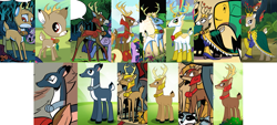 Size: 1329x600 | Tagged: safe, artist:andypriceart, edit, gameloft, idw, official comic, character:blackthorn, character:bramble, character:king aspen, species:deer, collage, cropped, doe, everfree dignitary, game screencap, idw showified, stag