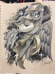 Size: 1536x2048 | Tagged: safe, artist:andypriceart, species:pegasus, species:pony, aquarius, clothing, female, grayscale, jug, mare, monochrome, ponyscopes, robe, solo, traditional art, water, zodiac