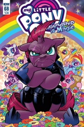Size: 1054x1600 | Tagged: safe, artist:andypriceart, idw, character:applejack, character:fizzlepop berrytwist, character:fluttershy, character:pinkie pie, character:rainbow dash, character:rarity, character:tempest shadow, character:twilight sparkle, character:twilight sparkle (alicorn), species:alicorn, species:earth pony, species:pegasus, species:pony, species:unicorn, >:c, andy you magnificent bastard, angry, apple, bedroom eyes, broken horn, butterfly, clothing, comic, cover, crossed arms, crossed hooves, cute, evil tempest shadow, faec, female, flower, food, freckles, frown, gem, grumpy, hat, horn, i had fun once and it was awful, mane six, mare, rainbow, smiling, sugar (food), wingding eyes, zap apple, zipper
