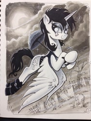 Size: 1536x2048 | Tagged: safe, artist:andypriceart, species:alicorn, species:pony, ankh, crossover, dc comics, death, death of the endless, female, goth, graveyard, grayscale, mare, monochrome, ponified, solo, traditional art, vertigo