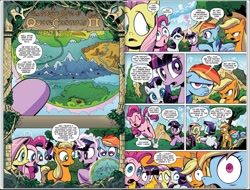 Size: 1241x942 | Tagged: safe, artist:andypriceart, idw, official, official comic, character:applejack, character:fluttershy, character:pinkie pie, character:rainbow dash, character:rarity, character:twilight sparkle, comic, crystal ball, glowing horn, idw advertisement, map, preview, the return of queen chrysalis, wide eyes