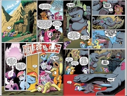 Size: 1244x942 | Tagged: safe, artist:andypriceart, idw, official, official comic, character:applejack, character:fluttershy, character:pinkie pie, character:rainbow dash, character:rarity, character:twilight sparkle, species:diamond dog, species:earth pony, species:pegasus, species:pony, species:unicorn, bone, brony, brushie, cameo, cave troll, cave troll jim, comic, dead, female, idw advertisement, mane six, mare, optimus prime, preview, scared, shrunken pupils, skull, statue, the return of queen chrysalis, transformers