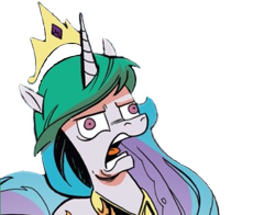 Size: 591x464 | Tagged: safe, artist:andypriceart, edit, editor:childofthenight, idw, character:princess celestia, species:alicorn, species:pony, background removed, crown, derp, female, jewelry, majestic as fuck, mare, open mouth, peytral, reaction image, regalia, simple background, solo, transparent background, wat