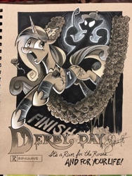 Size: 1536x2048 | Tagged: safe, artist:andypriceart, character:princess cadance, species:alicorn, species:pony, crown, female, horror movie, jewelry, movie poster, regalia, solo, traditional art