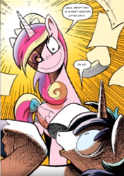 Size: 1034x1470 | Tagged: safe, artist:andypriceart, edit, editor:symphonic sync, idw, character:princess cadance, character:shining armor, ship:shiningcadance, cadance was a vision, comics, female, male, meme, needs more jpeg, neigh anything, princess creepance, princess yandance, shipping, straight, teen princess cadance, yandere, younger