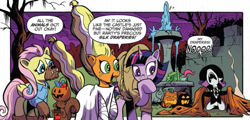 Size: 911x439 | Tagged: safe, artist:andypriceart, idw, character:applejack, character:fluttershy, character:rarity, character:twilight sparkle, character:twilight sparkle (alicorn), species:alicorn, species:pony, and then there's rarity, big no, cropped, dialogue, drama queen, frankenstein's bride, marshmelodrama, sad, screaming, skewed priorities, speech bubble