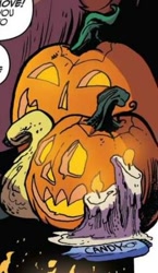 Size: 285x492 | Tagged: safe, artist:andypriceart, idw, official comic, candle, cropped, halloween, holiday, jack-o-lantern, pumpkin