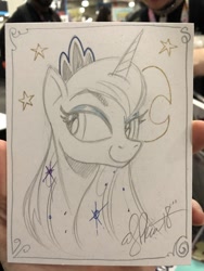 Size: 1536x2048 | Tagged: safe, artist:andypriceart, character:princess luna, species:alicorn, species:pony, bust, crown, eyelashes, eyeshadow, female, irl, jewelry, makeup, mare, partial color, photo, portrait, regalia, signature, simple background, solo, traditional art, white background