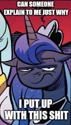 Size: 191x336 | Tagged: safe, artist:andypriceart, edit, editor:apex soundwave, character:princess luna, species:alicorn, species:pony, caption, cropped, female, grumpy, grumpy luna, image macro, impact font, luna is not amused, mare, reaction image, solo focus, text, unamused, vulgar