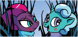 Size: 1298x617 | Tagged: safe, artist:andypriceart, artist:徐詩珮, edit, idw, character:fizzlepop berrytwist, character:glitter drops, character:tempest shadow, ship:glittershadow, clothing, female, lesbian, scarf, shipping, shipping fuel