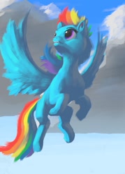 Size: 1000x1400 | Tagged: safe, artist:eqlipse, character:rainbow dash, species:pony, cloud, female, flight, flying, solo