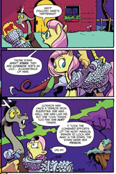 Size: 553x830 | Tagged: safe, artist:andypriceart, idw, official comic, character:discord, character:fluttershy, species:draconequus, species:pony, bubble wrap, comic, dialogue, discord's house, duo, female, floating island, male, mare, speech bubble, the discord zone