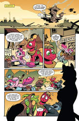 Size: 994x1528 | Tagged: safe, artist:andypriceart, idw, official comic, character:big mcintosh, character:capper dapperpaws, character:pinkie pie, species:earth pony, species:pony, my little pony: the movie (2017), airship, cha cha, clothing, comic, dialogue, female, hat, klugetown, klugetowner, male, mare, preview, speech bubble, stallion, top hat
