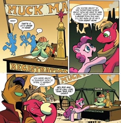 Size: 821x838 | Tagged: safe, artist:andypriceart, idw, official comic, character:big mcintosh, character:capper dapperpaws, character:pinkie pie, species:abyssinian, species:earth pony, species:pony, my little pony: the movie (2017), comic, dialogue, facehoof, female, klugetown, male, mare, speech bubble, stallion, trophy