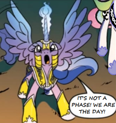 Size: 359x382 | Tagged: safe, artist:andypriceart, edit, editor:symphonic sync, idw, character:princess celestia, character:princess luna, species:alicorn, species:pony, comics, cropped, female, it's not a phase, mare, spread wings, warrior luna, wings