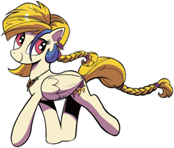Size: 1310x1116 | Tagged: safe, artist:andypriceart, artist:taytinabelle, derpibooru original, edit, idw, character:golden feather, character:princess celestia, species:pegasus, species:pony, background removed, braid, braided tail, cute, cutelestia, disguise, female, mare, outline, simple background, smiling, solo, transparent background, walking, white outline