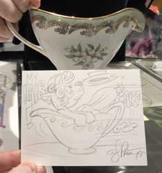 Size: 1920x2048 | Tagged: safe, artist:andypriceart, character:applejack, character:rarity, species:pony, barf, gravy boat, photo, ride, teacups, traditional art, vomit, vomiting