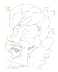 Size: 563x689 | Tagged: safe, artist:andypriceart, oc, oc only, oc:blooming corals, species:pony, blind, music, stevie wonder