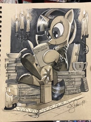 Size: 1536x2048 | Tagged: safe, artist:andypriceart, idw, character:twilight sparkle, character:twilight sparkle (alicorn), species:alicorn, species:pony, book, candle, clothing, female, mare, slippers, solo, traditional art