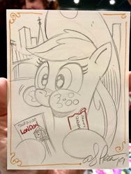Size: 1536x2048 | Tagged: safe, artist:andypriceart, character:applejack, species:earth pony, species:pony, aweeg*, big ben, eating, female, jammy dodger, london, mare, monochrome, solo, traditional art