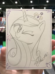 Size: 1536x2048 | Tagged: safe, artist:andypriceart, character:princess cadance, species:alicorn, species:pony, crown, female, heart, jewelry, kissy face, mare, one eye closed, regalia, solo, traditional art, wink