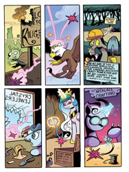 Size: 768x1024 | Tagged: safe, artist:andypriceart, idw, official comic, character:discord, character:princess celestia, species:alicorn, species:griffon, species:pony, species:unicorn, background pony, comic, female, goggles, jewelry, klugetown, klugetowner, magic, male, mare, necklace, preview, shooting star, stallion, telekinesis, unnamed pony