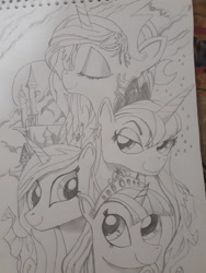 Size: 3096x4128 | Tagged: safe, artist:andypriceart, artist:tuxrap, character:princess cadance, character:princess celestia, character:princess luna, character:twilight sparkle, character:twilight sparkle (alicorn), species:alicorn, species:pony, alicorn tetrarchy, smiling, smirk, traditional art