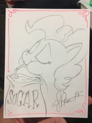 Size: 3024x4032 | Tagged: safe, artist:andypriceart, character:pinkie pie, diabetes, drinking, drinking straw, food, simple background, sketch, solo, sugar (food), this will end in diabetes, traditional art