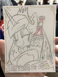 Size: 768x1024 | Tagged: safe, artist:andypriceart, idw, character:princess celestia, species:alicorn, species:pony, alcohol, cabernet, eyes closed, female, hug, mare, monochrome, solo, traditional art, wine, wine bottle