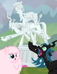 Size: 520x676 | Tagged: safe, artist:andypriceart, artist:masem, artist:mixermike622, edit, edited screencap, editor:secrettitan, idw, screencap, character:cozy glow, character:lord tirek, character:queen chrysalis, oc, oc:fluffle puff, species:centaur, species:changeling, species:pegasus, species:pony, episode:the ending of the end, g4, my little pony: friendship is magic, leak, .ai available, bow, cadance laughs at your misery, changeling queen, chrysalis laughs at your misery, cloven hooves, cobble glow, colored hooves, cropped, exploitable meme, female, filly, hair bow, high res, idw showified, just desserts, justice, legion of doom statue, losers club, male, meme, multeity, nose piercing, nose ring, obligatory pony, petrification, piercing, simple background, solo, statue, transparent background, trio, vector
