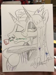 Size: 1536x2048 | Tagged: safe, artist:andypriceart, idw, character:king sombra, character:princess celestia, species:alicorn, species:pony, ship:celestibra, female, gomez addams, male, morticia addams, shipping, straight, the addams family, traditional art