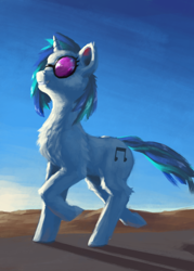 Size: 1000x1400 | Tagged: safe, artist:eqlipse, character:dj pon-3, character:vinyl scratch, species:pony, species:unicorn, evening, female, happy, mare, painterly, solo, sunglasses