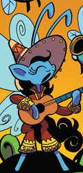 Size: 390x805 | Tagged: safe, artist:andypriceart, idw, official comic, species:breezies, cropped, eyes closed, guitar, mariachi, musical instrument, orange background, playing instrument, simple background, solo focus, unnamed character
