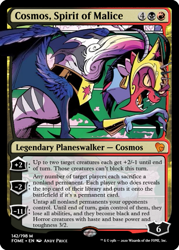 Size: 375x523 | Tagged: safe, artist:andypriceart, edit, idw, character:cosmos, ccg, cosmageddon, fusion, magic the gathering, multiple horns, trading card, trading card edit
