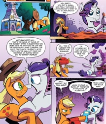 Size: 1887x2198 | Tagged: safe, artist:andypriceart, idw, official comic, character:applejack, character:rarity, species:earth pony, species:pony, species:unicorn, friends forever, carousel boutique, comic, duo, female, mare, nose to nose
