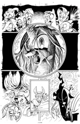 Size: 719x1111 | Tagged: safe, artist:andypriceart, idw, official comic, character:applejack, character:fluttershy, character:pinkie pie, character:queen chrysalis, character:rainbow dash, character:rarity, character:spike, character:twilight sparkle, species:changeling, species:dragon, species:earth pony, species:mule, species:pegasus, species:pony, species:unicorn, angry, cranky doodle ryan, fangs, mane six, shocked, the return of queen chrysalis