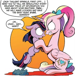 Size: 800x812 | Tagged: safe, artist:andypriceart, idw, official comic, character:princess cadance, character:twilight sparkle, species:alicorn, species:pony, species:unicorn, comic panel, female, filly, filly twilight sparkle, mare, neigh anything, official art, out of context, wait what, wide eyes, younger