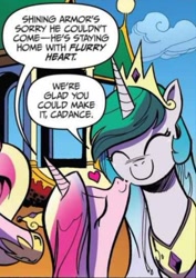 Size: 385x543 | Tagged: safe, artist:andypriceart, idw, official comic, character:princess cadance, character:princess celestia, species:alicorn, species:pony, aunt and niece, cute, cutedance, cutelestia, dawwww, duo, eyes closed, female, heart, kiss on the cheek, kissing, mare