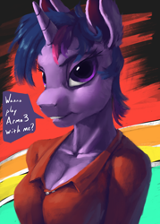 Size: 1000x1400 | Tagged: safe, artist:eqlipse, character:twilight sparkle, oc, oc:acesential, species:alicorn, species:anthro, species:pony, female, implied transformation, implied transgender transformation, mare, painterly
