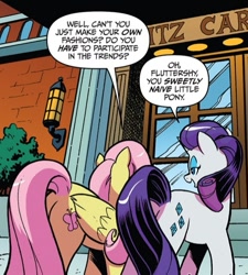Size: 503x558 | Tagged: safe, artist:andypriceart, idw, official comic, character:fluttershy, character:rarity, species:pegasus, species:pony, species:unicorn, butt, comic panel, cropped, duo, female, mare, misleading thumbnail, plot