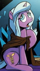 Size: 257x451 | Tagged: safe, artist:andypriceart, idw, official comic, character:radiant hope, species:pony, species:unicorn, cloak, clothing, cropped, female, fiendship is magic, mare, solo