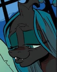 Size: 211x267 | Tagged: safe, artist:andypriceart, idw, official comic, character:queen chrysalis, species:changeling, changeling queen, comic panel, cropped, faec, female, siege of the crystal empire, smug